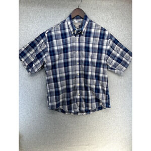 Windridge Mens Button Up Shirt Size Medium Green Plaid Short Sleeve Collared